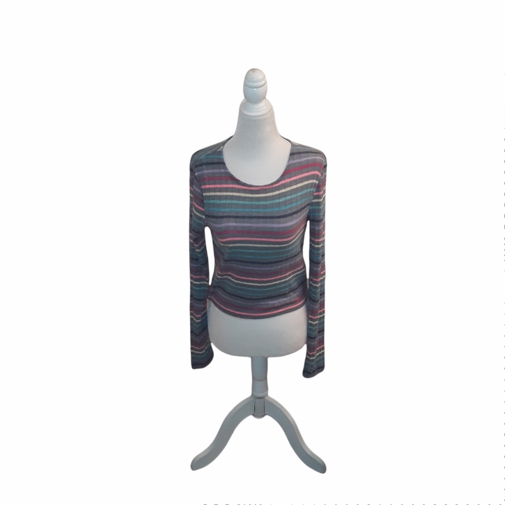 Forever 21 Large Multi-Colored Striped Long Sleeve Crop Top
